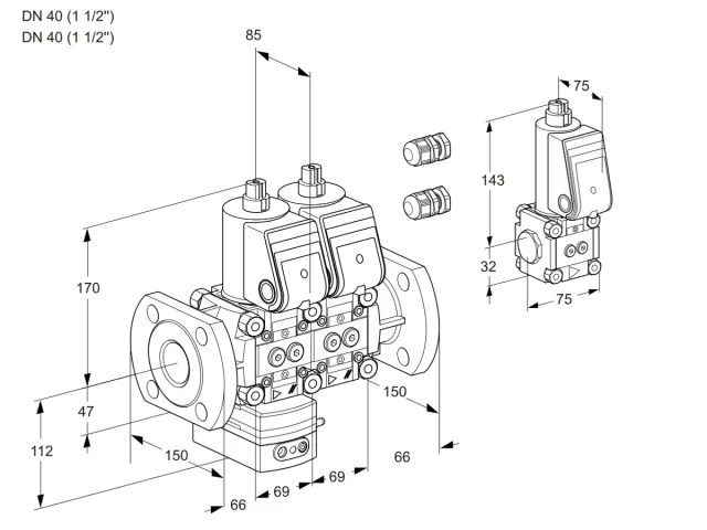 Kromschroder VCD 2E40F/40F05D-100NWR3/PPPP/PPBS — двойной электромагнитный газовый клапан — 88104487
