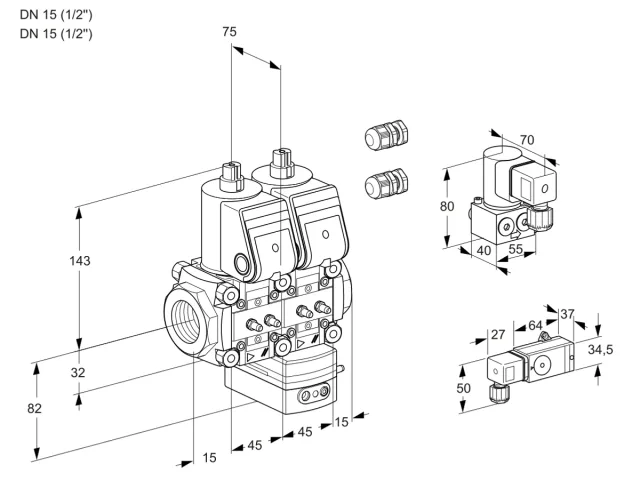 Kromschroder VCG 1E15R/15R05NGEWR3/MMMM/MMBY — двойной электромагнитный газовый клапан — 88103523