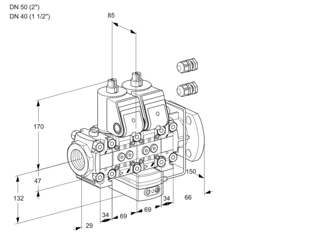Kromschroder VCH 2E50R/40F05FNHEVWR3/PPPP/PPPP — двойной электромагнитный газовый клапан — 88102519