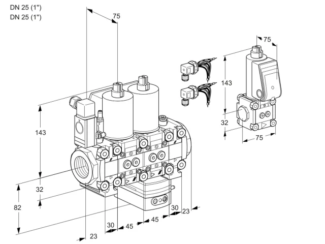 Kromschroder VCG 1E25R/25R05F2NGEVWL6/PPZS/PPPP — двойной электромагнитный газовый клапан — 88100091