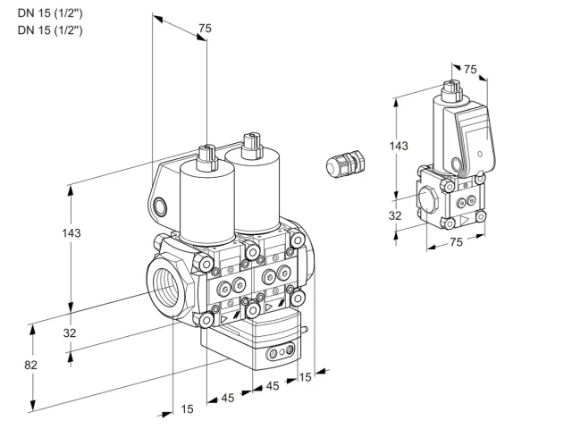 Kromschroder VCG 1E15R/15R05NGEKL/PPZS/PPPP — двойной электромагнитный газовый клапан — 88106944