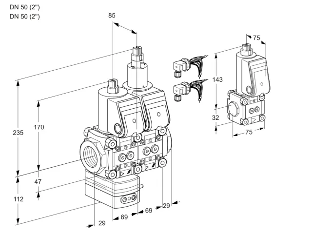 Kromschroder VCD 2E50R/50R05D-100LWR6/PPPP/PPZS — двойной электромагнитный газовый клапан — 88107533