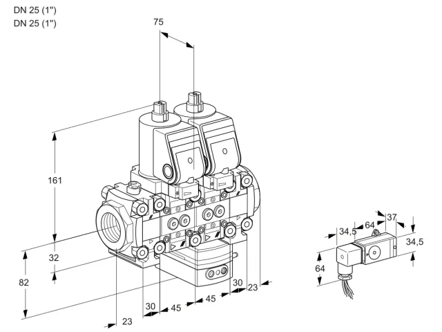Kromschroder VCG 1T25N/25N05FNGKVQSR/2--3/PPPP — двойной электромагнитный газовый клапан — 88103940