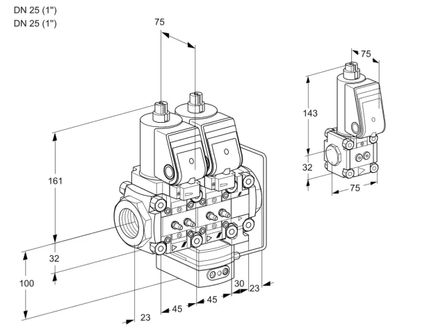 Kromschroder VCH 1T25N/25N05NHAVQGR/MMMM/PPBS — двойной электромагнитный газовый клапан — 88105164