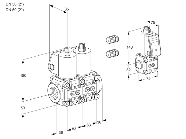 Kromschroder VCS 3E50R/50R05NNWL3/PPZS/PPPP — двойной электромагнитный газовый клапан — 88104893