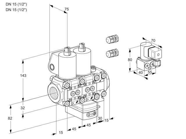 Kromschroder VCG 1E15R/15R05NGEVWL3/PPBY/PPPP — двойной электромагнитный газовый клапан — 88103731