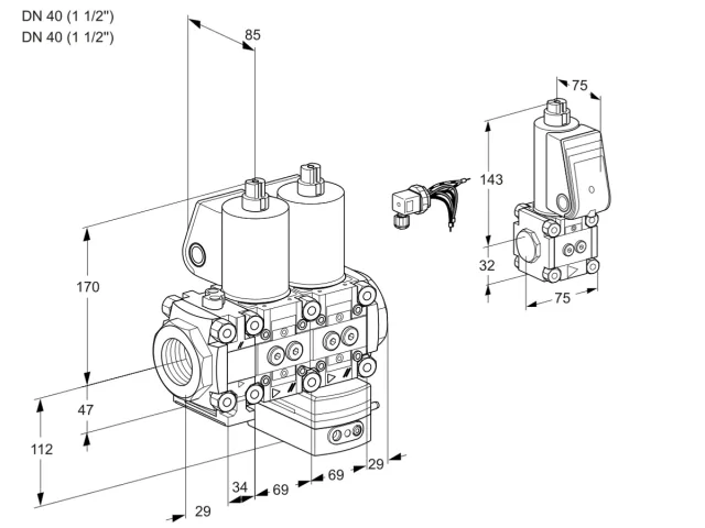 Kromschroder VCD 2E40R/40R05FND-50WL/PPZS/PPPP — двойной электромагнитный газовый клапан — 88104263