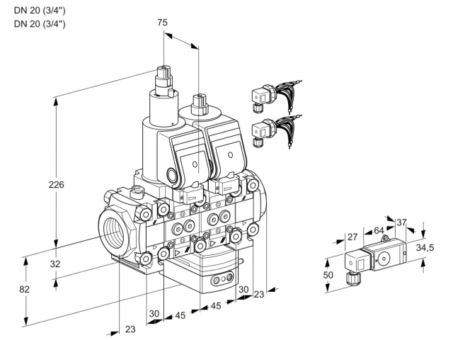 Kromschroder VCG 1E20R/20R05FLGEO12WSR8/3--3/PPPP — двойной электромагнитный газовый клапан — 88104184