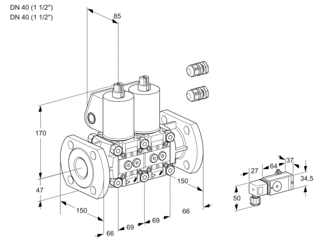 Kromschroder VCS 2E40F/40F05NNKL3/PPPP/2--3 — двойной электромагнитный газовый клапан — 88104650