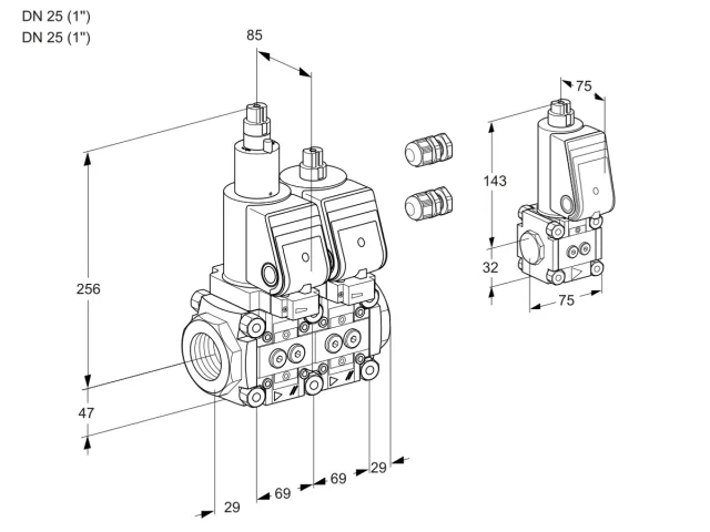 Kromschroder VCS 2T25N/25N05LNWSR3/PPPP/PPBS — двойной электромагнитный газовый клапан — 88100951