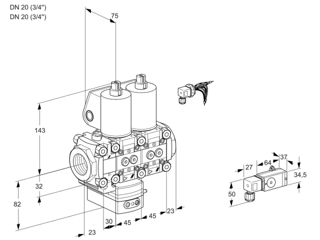 Kromschroder VCD 1E20R/20R05FD-50NWL/PPPP/2-PP — двойной электромагнитный газовый клапан — 88103265