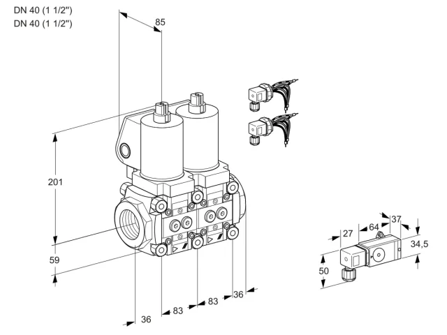 Kromschroder VCS 3E40R/40R05NNWSL8/4--3/MMMM — двойной электромагнитный газовый клапан — 88103501