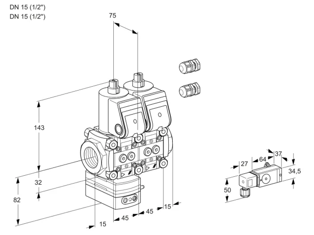 Kromschroder VCG 1E15R/15R05GKNWR3/2-PP/PPPP — двойной электромагнитный газовый клапан — 88103447