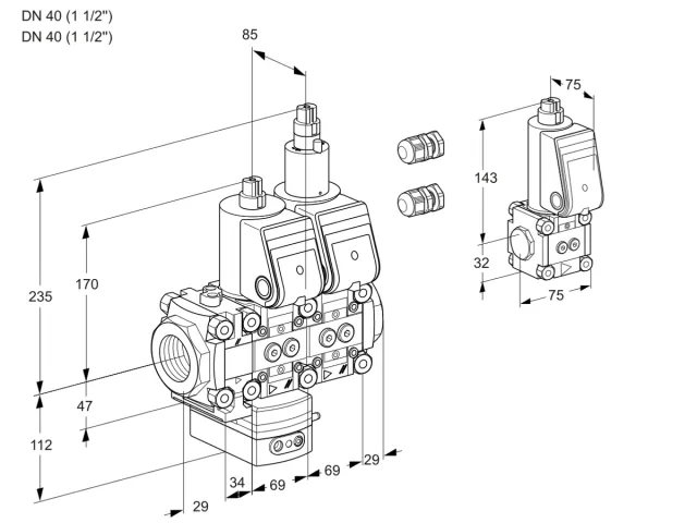Kromschroder VCD 2E40R/40R05FD-25LWR3/PPPP/BSPP — двойной электромагнитный газовый клапан — 88100683