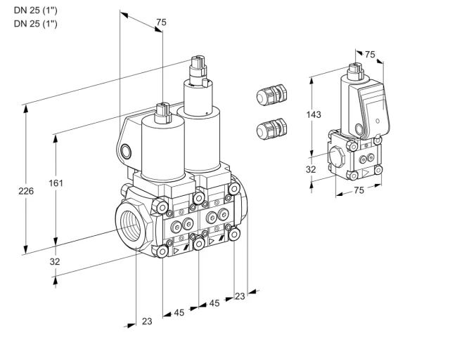 Kromschroder VCS 1E25R/25R05NLWSL3/PPBS/PPPP — двойной электромагнитный газовый клапан — 88104682