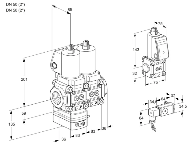 Kromschroder VCD 3T50N/50N05D-50NKGL/PPZS/2--2 — двойной электромагнитный газовый клапан — 88104063
