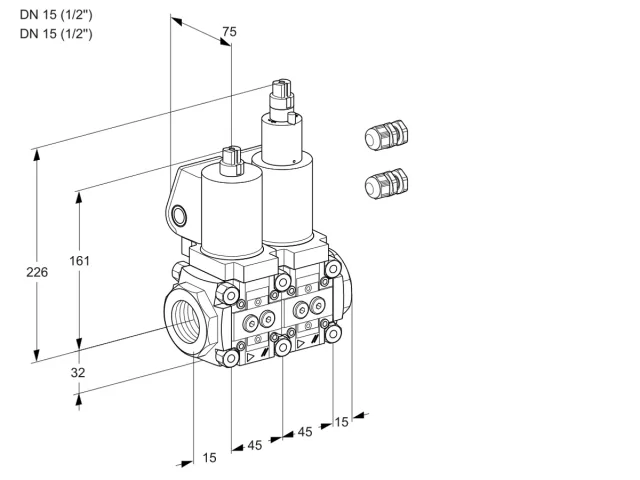 Kromschroder VCS 1E15R/15R05NLWSL3/PPPP/PPPP — двойной электромагнитный газовый клапан — 88106986