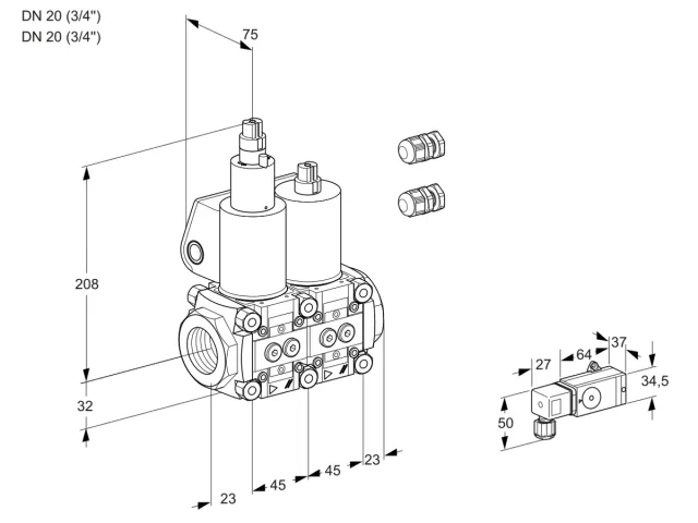 Kromschroder VCS 1E20R/20R05LNWL3/PPPP/2--4 — двойной электромагнитный газовый клапан — 88103061
