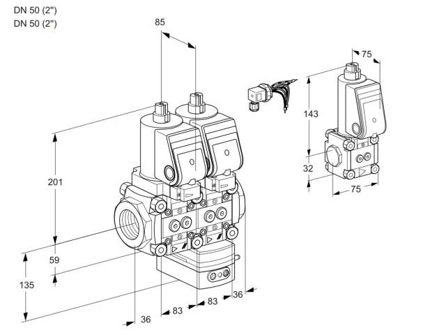 Kromschroder VCG 3E50R/50R05NGEWSR/PPPP/PPZS — двойной электромагнитный газовый клапан — 88104860