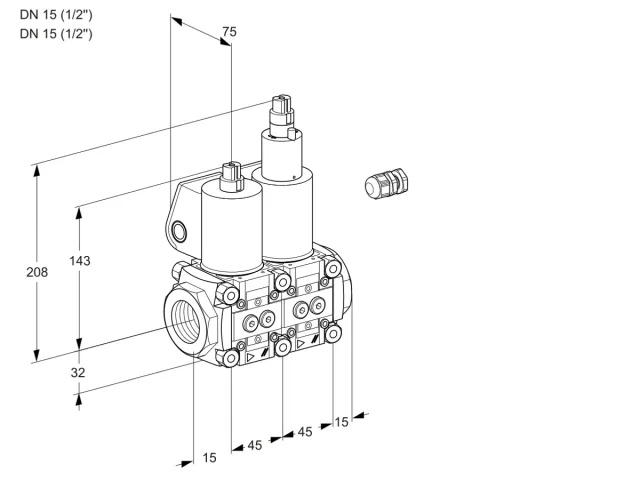 Kromschroder VCS 1E15R/15R05NLWL/PPPP/PPPP — двойной электромагнитный газовый клапан — 88103976