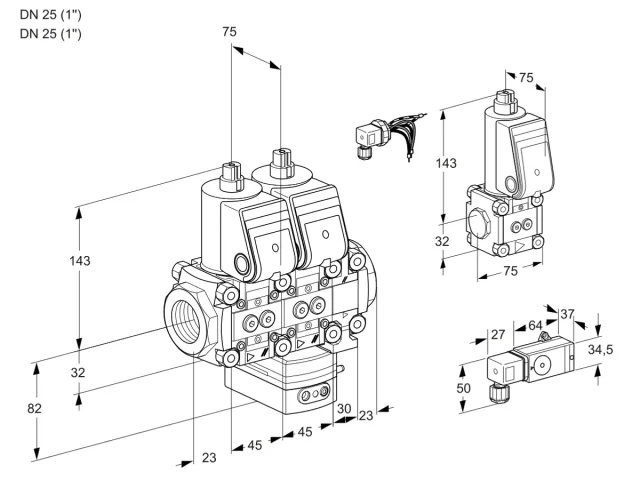 Kromschroder VCG 1E25R/25R05NGEVWR/-3PP/PPZS — двойной электромагнитный газовый клапан — 88107560
