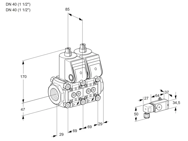 Kromschroder VCS 2E40R/40R05NNQR/2-PP/PPPP — двойной электромагнитный газовый клапан — 88105506