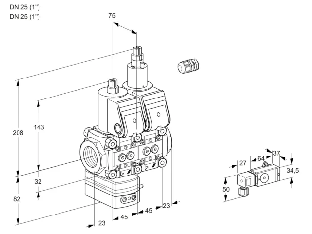 Kromschroder VCD 1E25R/25R05D-25LWR/2-PP/PPPP — двойной электромагнитный газовый клапан — 88100206