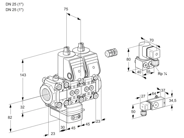 Kromschroder VCD 1E25R/25R05FD-100NQR/PP-4/2-ZY — двойной электромагнитный газовый клапан — 88105114