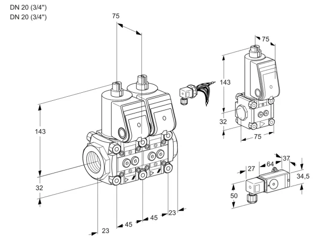 Kromschroder VCS 1E20R/20R05NNWR/-2PP/PPBS — двойной электромагнитный газовый клапан — 88104309