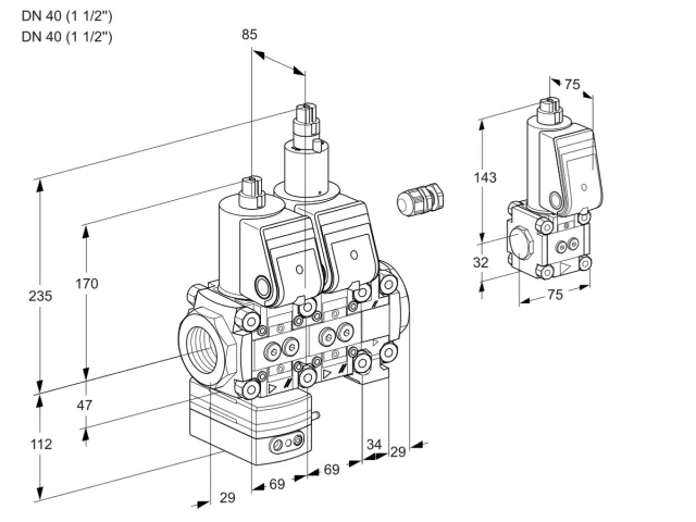 Kromschroder VCD 2E40R/40R05D-50LVWR/PPPP/PPBS — двойной электромагнитный газовый клапан — 88103848