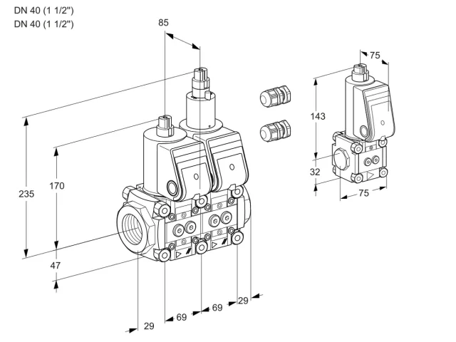 Kromschroder VCS 2E40R/40R05NLWR3/PPPP/PPZS — двойной электромагнитный газовый клапан — 88104491