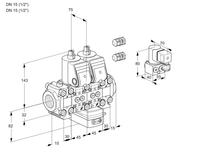 Kromschroder VCG 1E15R/15R05FNGEVWR3/PPPP/PPBY — двойной электромагнитный газовый клапан — 88100675