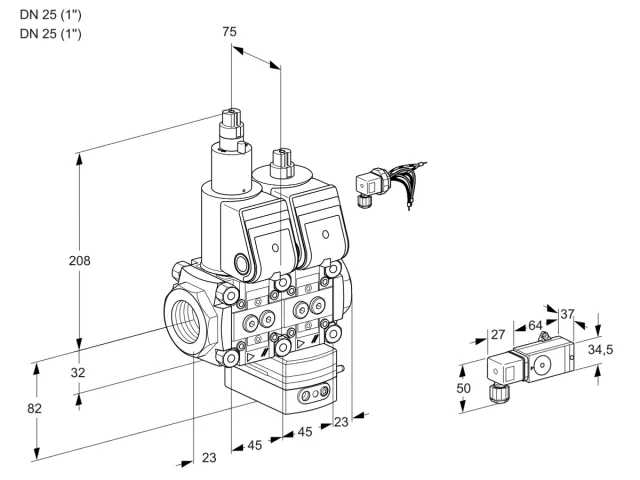Kromschroder VCG 1E25R/25R05LGEWR/1--2/PPPP — двойной электромагнитный газовый клапан — 88102915