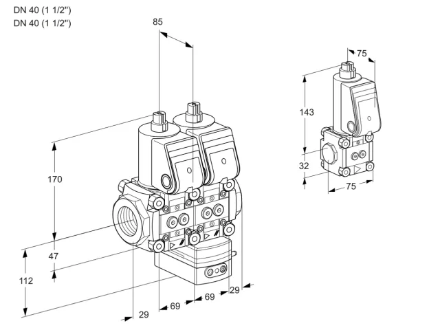 Kromschroder VCG 2T40N/40N05NGAQR/PPPP/PPBS — двойной электромагнитный газовый клапан — 88106835