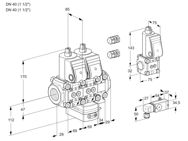 Kromschroder VCG 2E40R/40R05NGEVWR3/-2PP/PPZS — двойной электромагнитный газовый клапан — 88103796