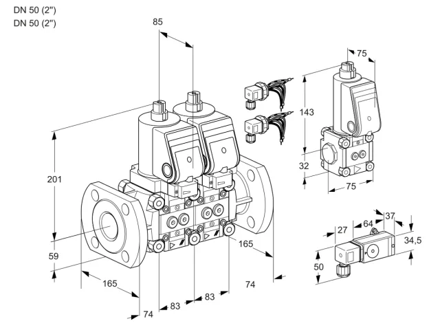 Kromschroder VCS 3E50F/50F05NNKGR8/3-PP/4-ZS — двойной электромагнитный газовый клапан — 88106994
