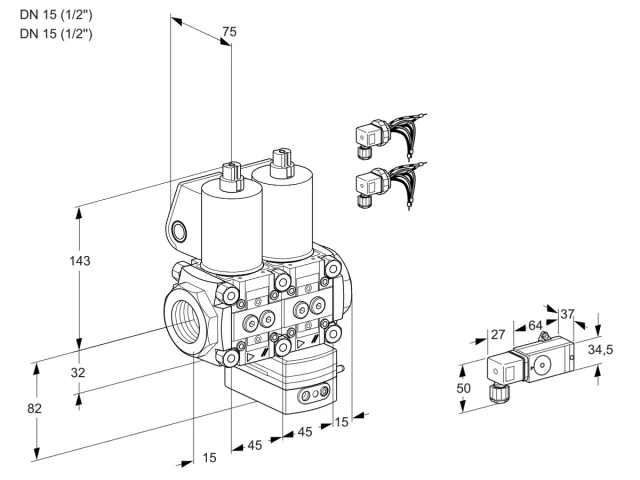Kromschroder VCG 1E15R/15R05NGEWL6/PPPP/-3PP — двойной электромагнитный газовый клапан — 88106889