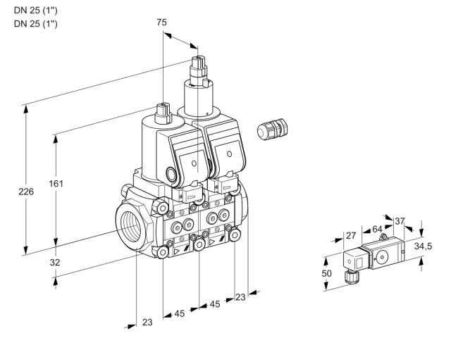 Kromschroder VCS 1E25R/25R05NLWGR/-4PP/PPPP — двойной электромагнитный газовый клапан — 88104169