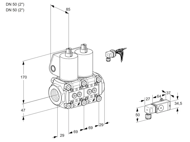 Kromschroder VCS 2E50R/50R05NNWL/PPPP/2--2 — двойной электромагнитный газовый клапан — 88104563