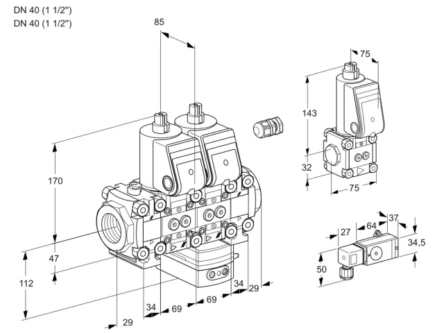 Kromschroder VCG 2E40R/40R05FNGEVWR/2--3/PPBS — двойной электромагнитный газовый клапан — 88103332