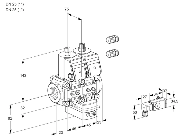 Kromschroder VCG 1E25R/25R05NGEWR3/3-MM/2-PP — двойной электромагнитный газовый клапан — 88104353