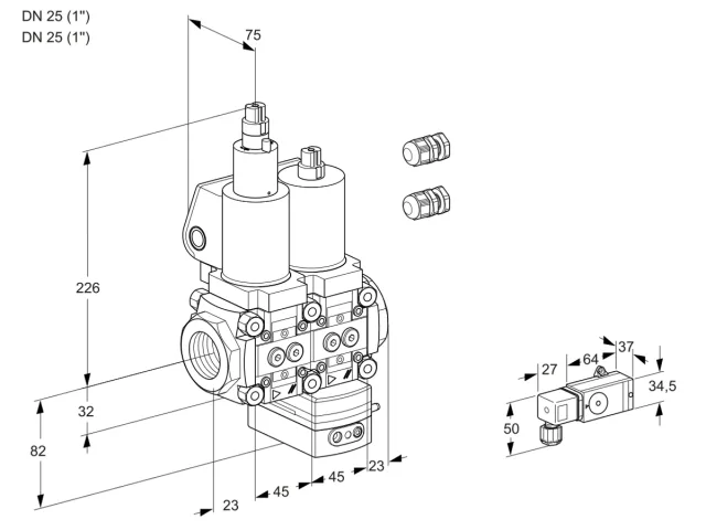 Kromschroder VCG 1E25R/25R05LGEWSL3/PP3-/2--4 — двойной электромагнитный газовый клапан — 88107789
