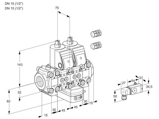 Kromschroder VCD 1E15R/15R05FND-50VQR3/3-PP/PPPP — двойной электромагнитный газовый клапан — 88105664