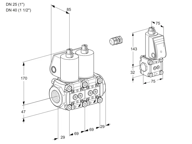 Kromschroder VCS 2E25R/40R05NNWL/PPZS/PPPP — двойной электромагнитный газовый клапан — 88104728