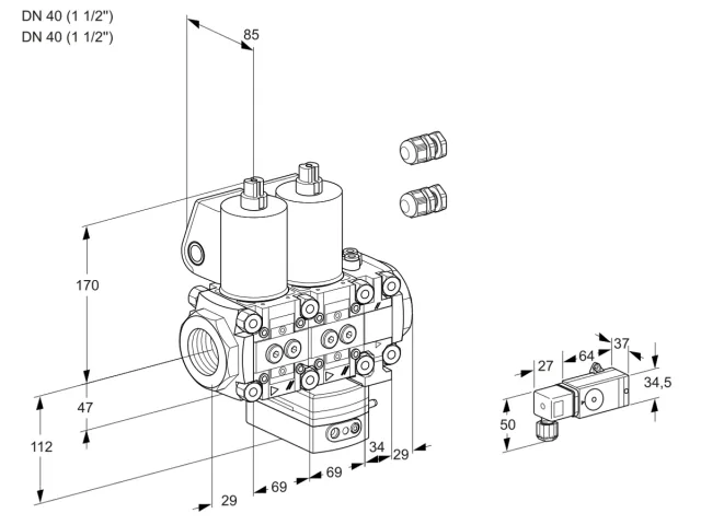 Kromschroder VCG 2E40R/40R05NGEVWL3/-3PP/PPPP — двойной электромагнитный газовый клапан — 88103793