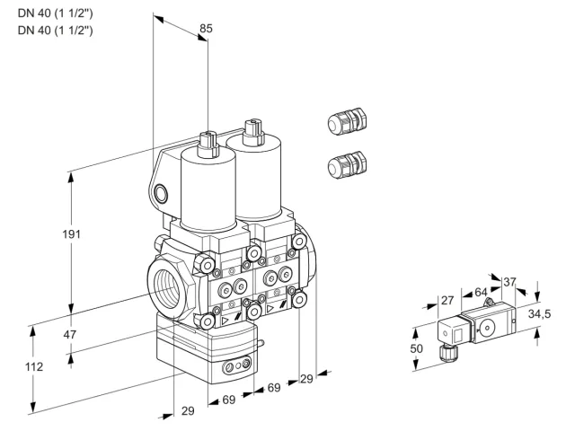 Kromschroder VCD 2E40R/40R05D-100NWSL3/1-PP/PPPP — двойной электромагнитный газовый клапан — 88100372