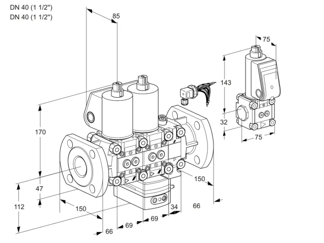 Kromschroder VCG 2E40F/40F05NGEVWL/PPZS/PPPP — двойной электромагнитный газовый клапан — 88100371