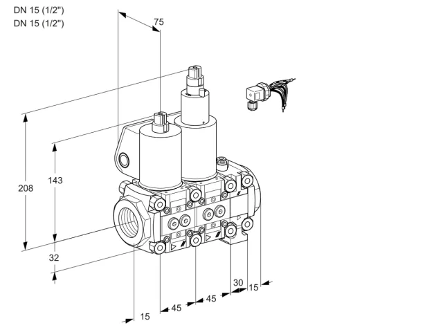 Kromschroder VCS 1E15R/15R05NLVWL/PPPP/PPPP — двойной электромагнитный газовый клапан — 88104771
