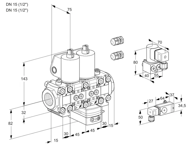 Kromschroder VCG 1E15R/15R05FNGEVWL3/2-BY/PPPP — двойной электромагнитный газовый клапан — 88106649
