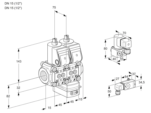 Kromschroder VCD 1E15R/15R05ND-25WR/2-PP/PPBY — двойной электромагнитный газовый клапан — 88104130
